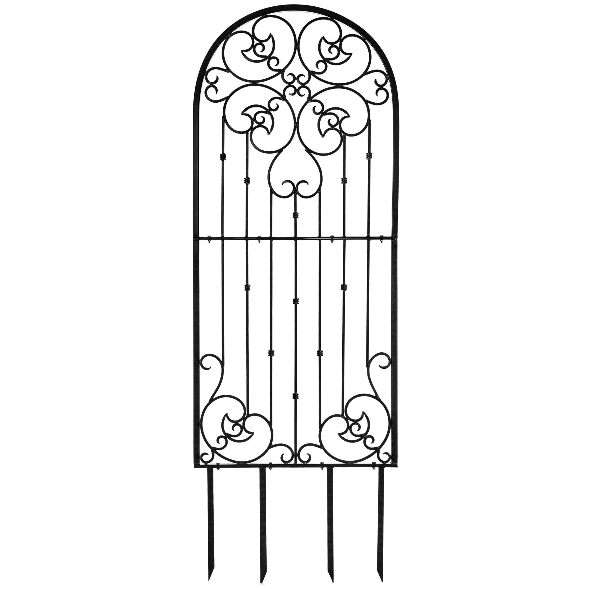 H Potter scrollwork metal trellis in black, supporting climbing roses