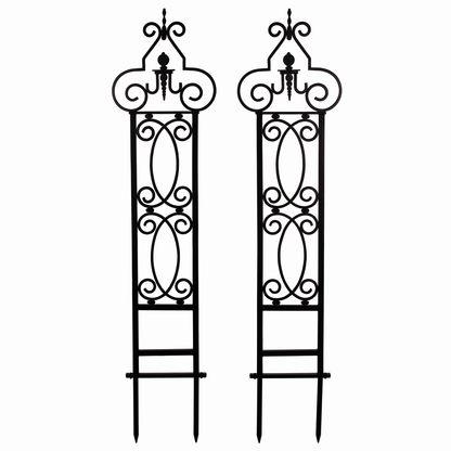 Set of 2 H Potter Heritage Scroll black garden trellises with decorative scrollwork and ground spikes