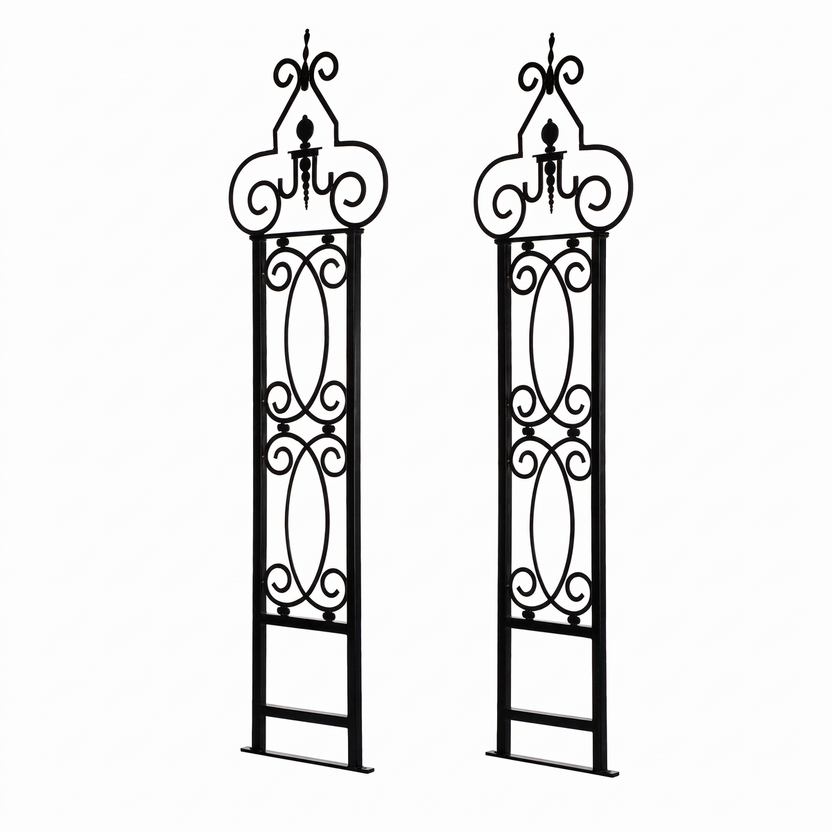 H Potter Heritage Scroll black garden trellis set of 2 with decorative iron scrollwork angled
