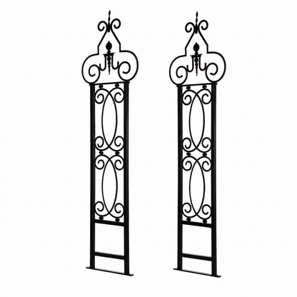 H Potter Heritage Scroll black garden trellis set of 2 with decorative iron scrollwork angled

