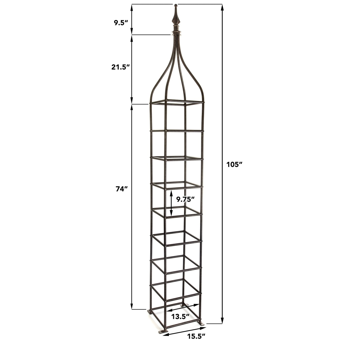 dimension diagram of metal landscape garden obelisk trellis with measurements