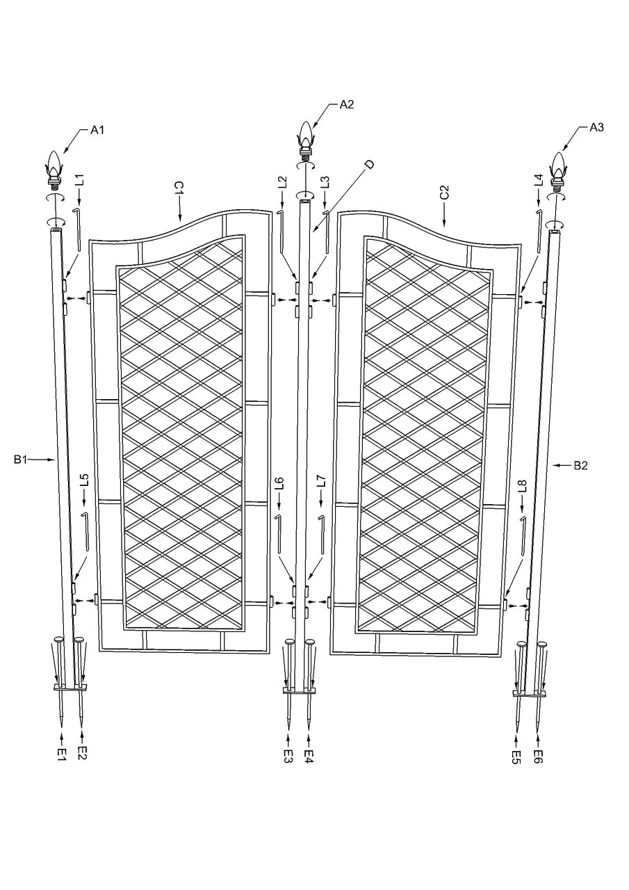 Dimensions diagram for H Potter two-panel ivy trellis screen, measurements labeled for contractors and landscapers