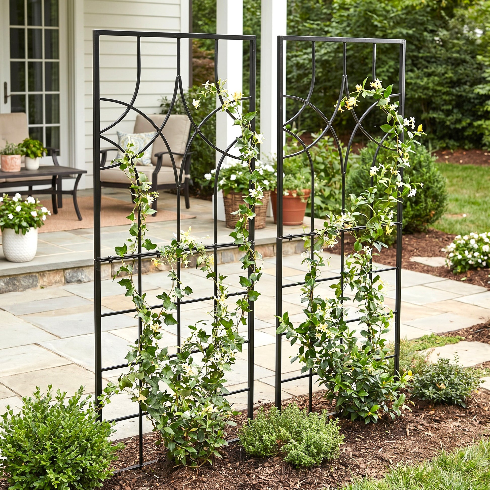 plant trellis metal H Potter Trellis Set of 2 - Large Geometric - Black Iron - Garden Trellises