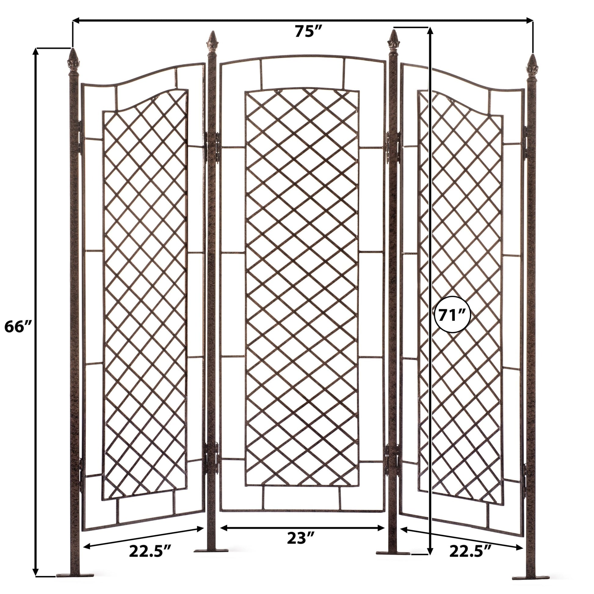 Dimensions diagram for H Potter trellis screen, 79.25″ W × 71″ H plus 18″ ground stakes