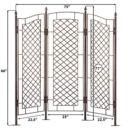 Dimensions diagram for H Potter trellis screen, 79.25″ W × 71″ H plus 18″ ground stakes