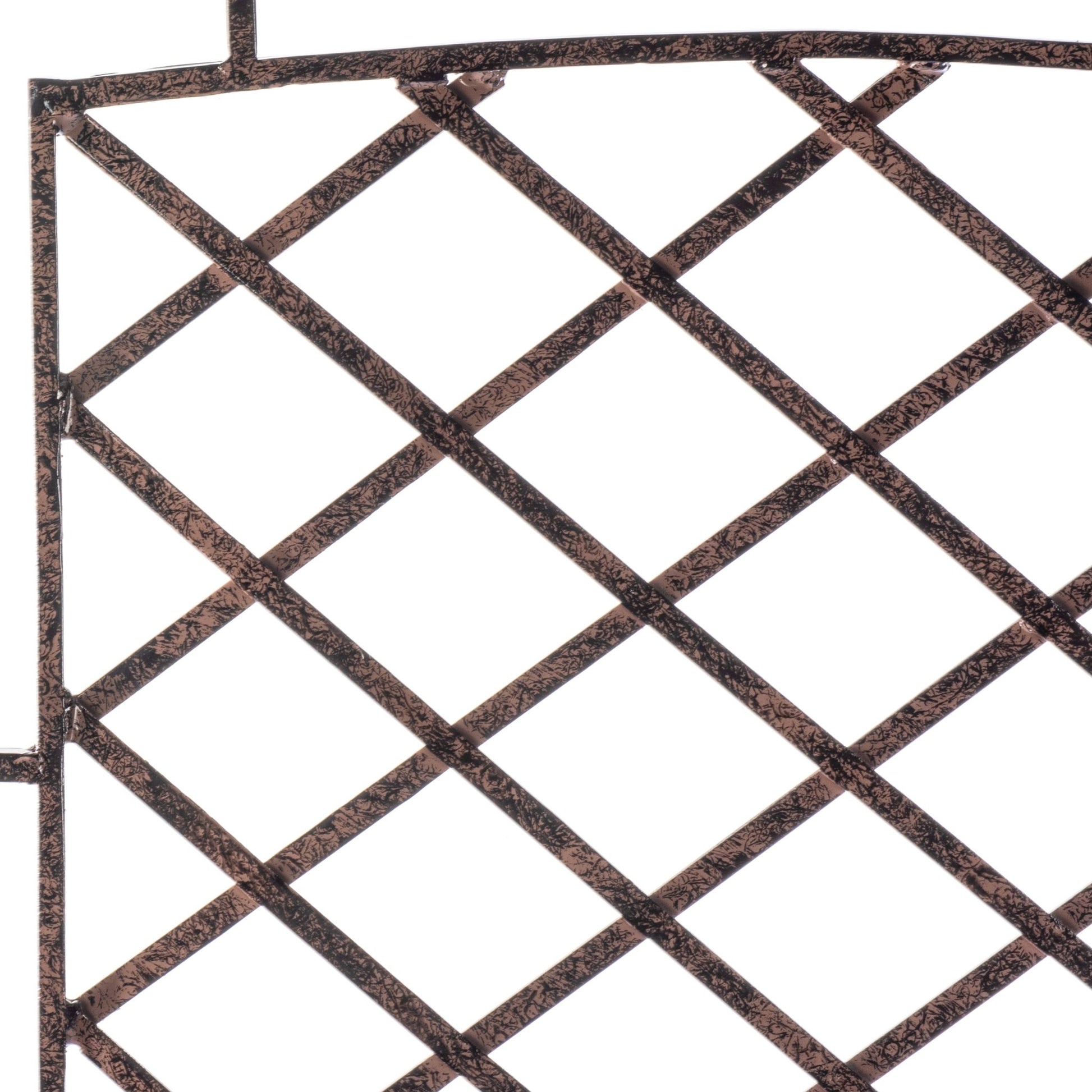 Close-up of welded iron grid and hand-rubbed charcoal finish on H Potter garden trellis