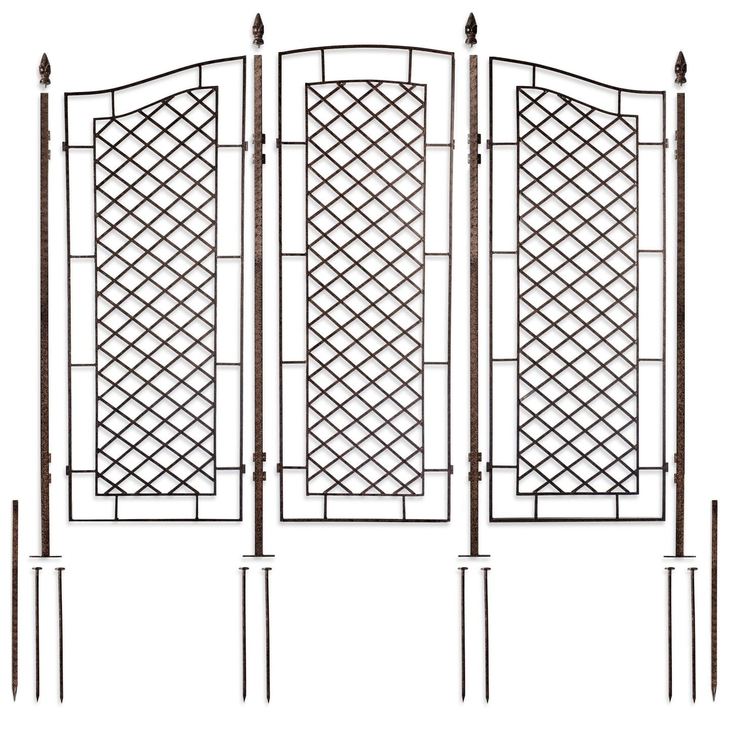H Potter three-panel trellis shown to scale, freestanding privacy screen for climbing plants with ground stakes and spikes