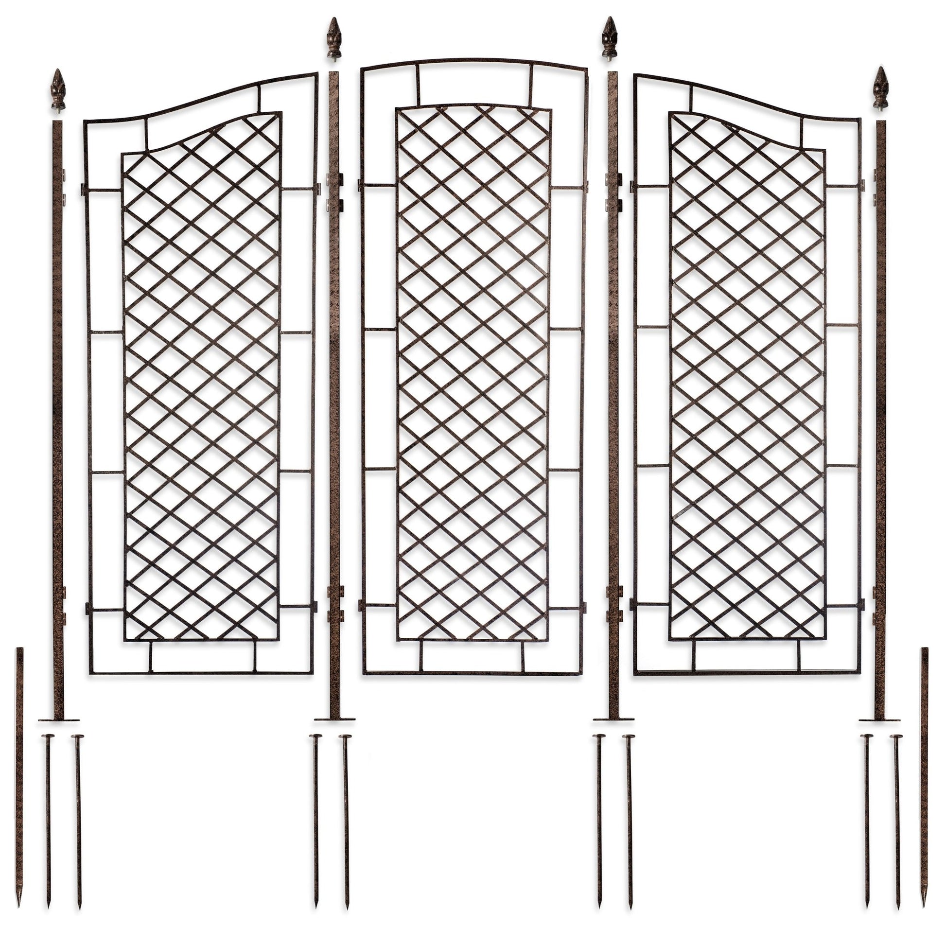 H Potter three-panel trellis shown to scale, freestanding privacy screen for climbing plants with ground stakes and spikes