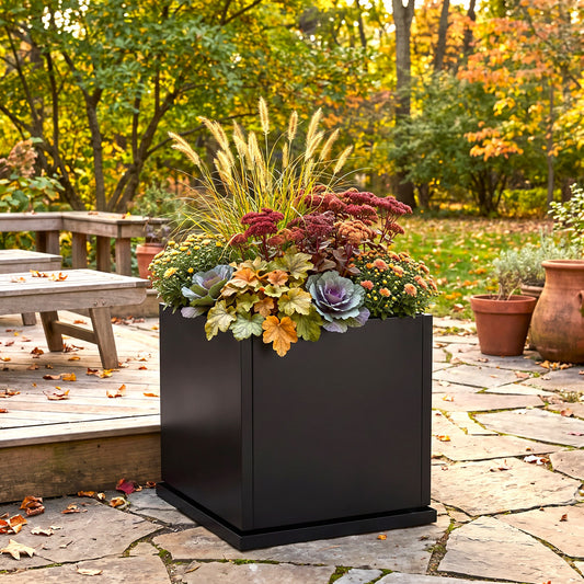 H Potter 20" Laurel Black Square Metal Planter with Drip Tray | Indoor Outdoor Planter