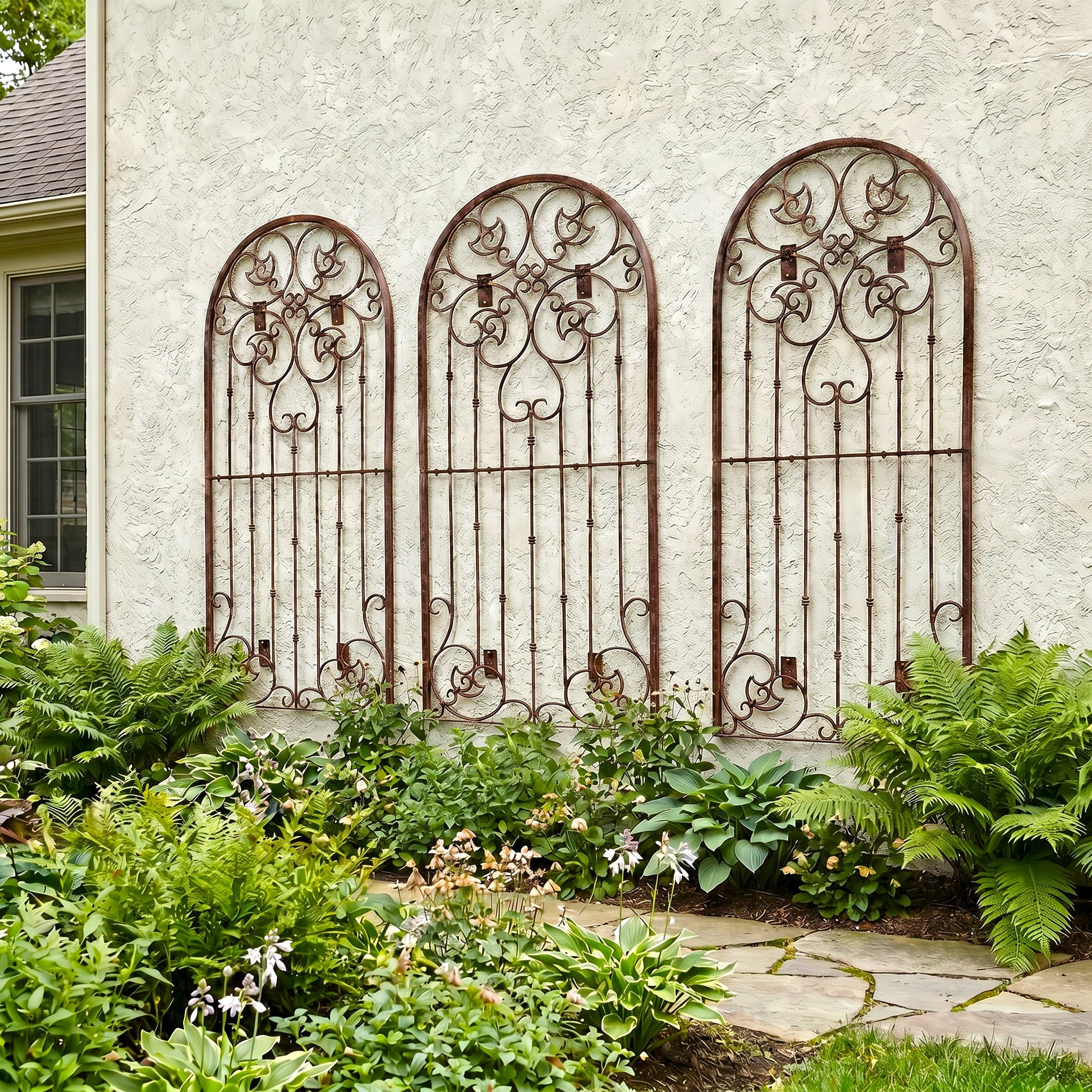6 foot wood trellis H Potter Metal Iron Scroll Trellis set of 3 with Wall Mounting Brackets