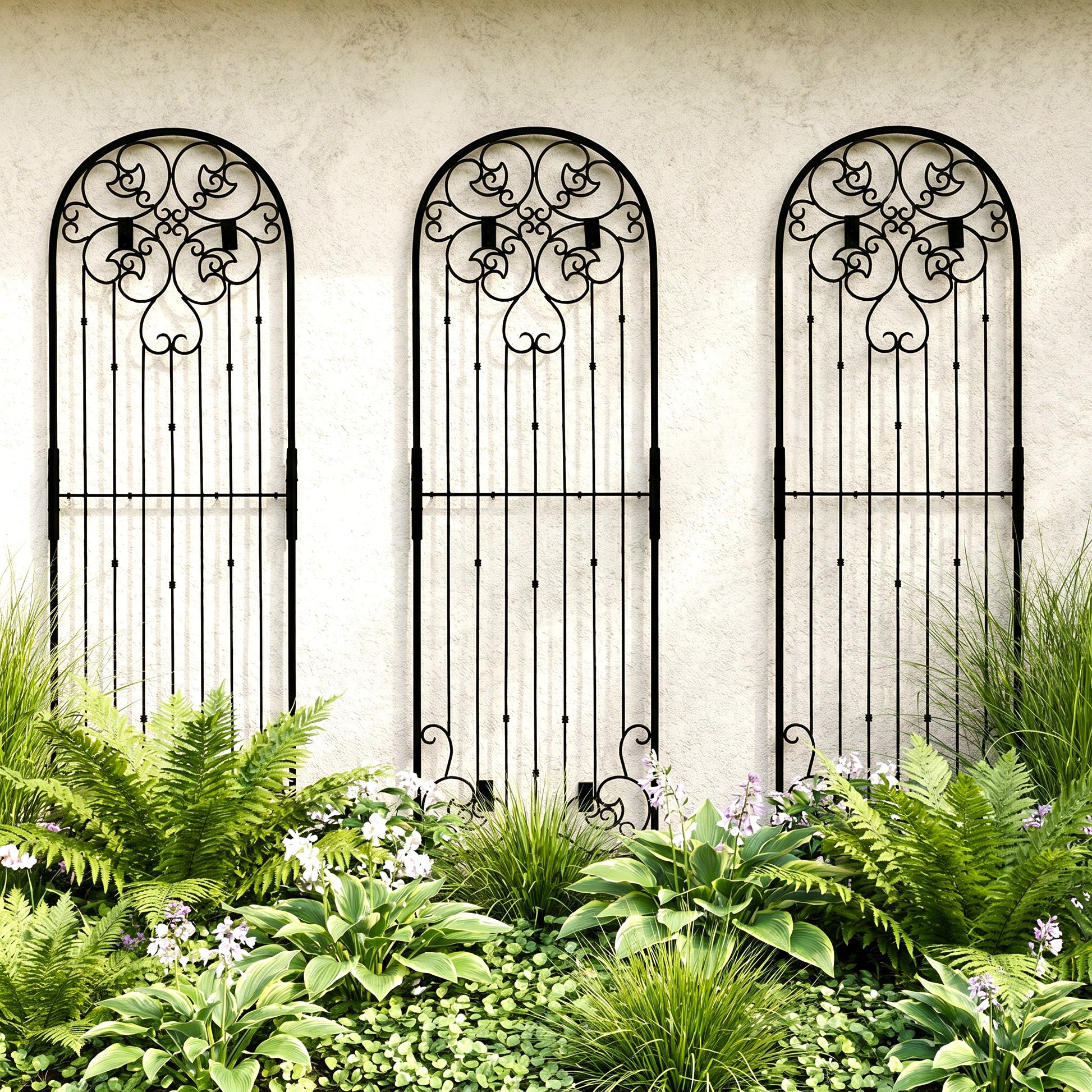 H Potter Legacy Wall Trellis Set of 3 – 8 Ft Tall Iron Garden Screen - Black Finish on a house