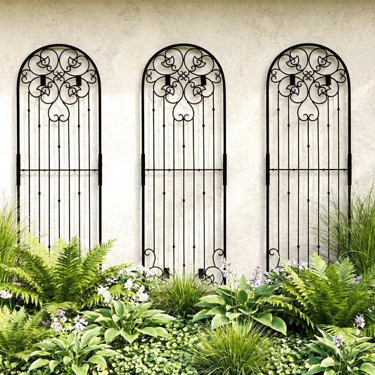 H Potter Legacy Wall Trellis Set of 3 – 8 Ft Tall Iron Garden Screen - Black Finish on a house