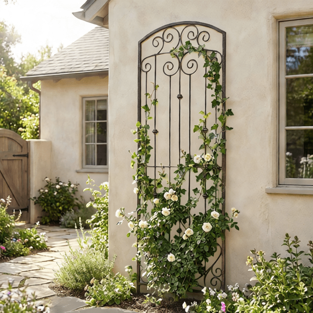 Lenox Estate 8 foot iron garden trellis in charcoal brown