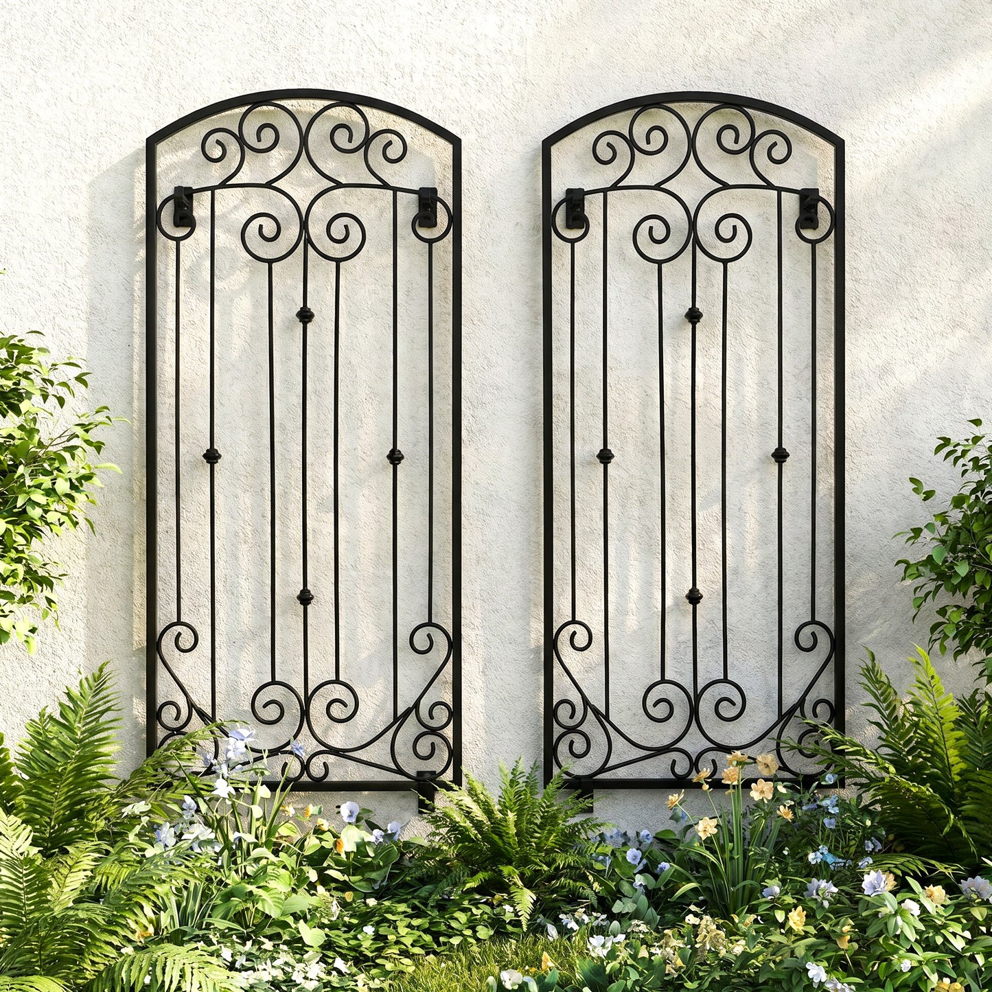 H Potter Lenox Estate Wall Trellis - Set of 3 – 6 Ft Tall Iron Garden Screens - Black