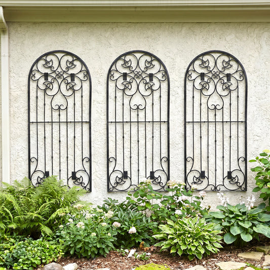 H Potter metal garden trellises on a house as wall art black finish set of 3