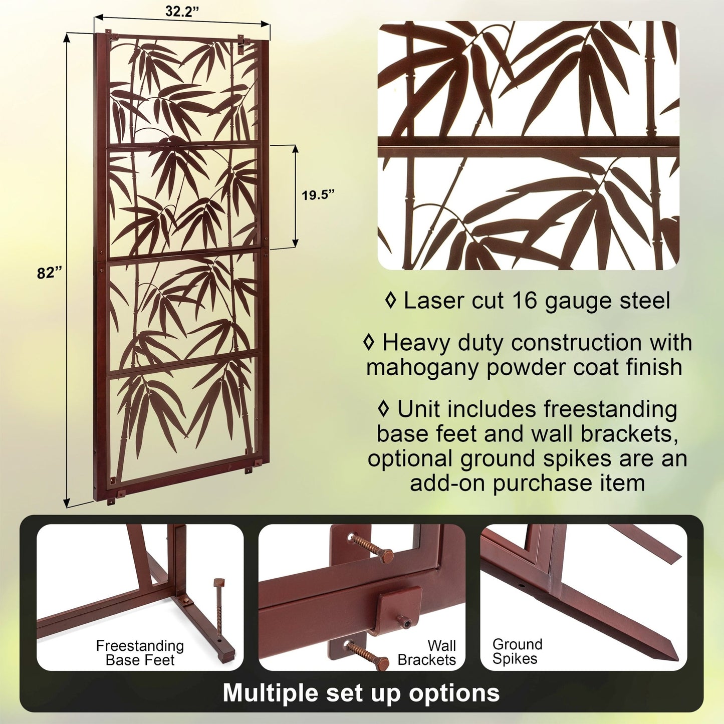 H Potter metal trellis for wall with bamboo laser cut design