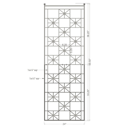 Technical drawing of a metal trellis with dimensions