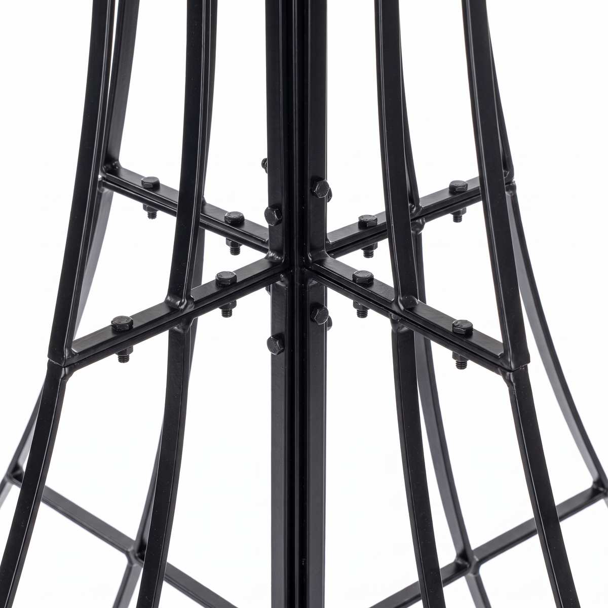 H Potter Genie black garden obelisk trellis showing heavy-duty iron construction and assembly hardware