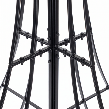 H Potter Genie black garden obelisk trellis showing heavy-duty iron construction and assembly hardware