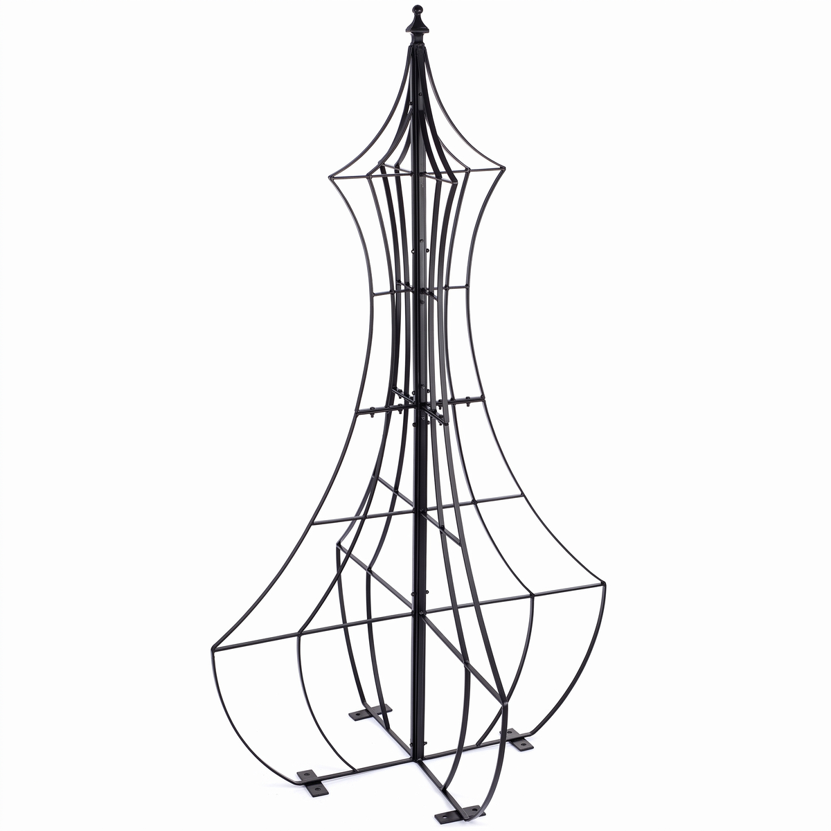 H Potter Genie black iron garden obelisk trellis with tall decorative curved design