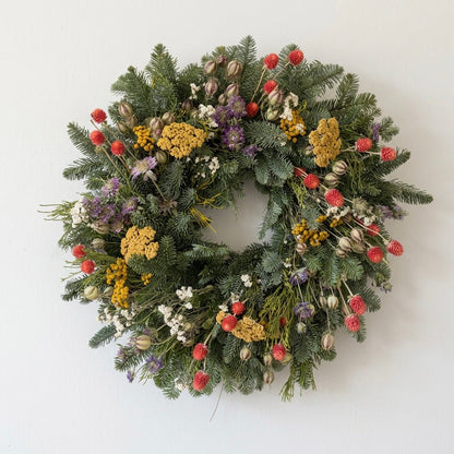 H Potter Painted Noel Fresh Christmas Wreath – Noble Fir & Dried Flowers