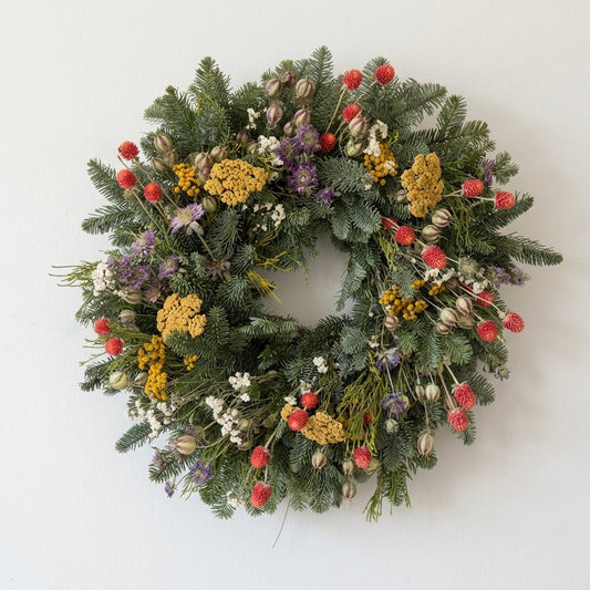 H Potter Painted Noel Fresh Christmas Wreath – Noble Fir & Dried Flowers