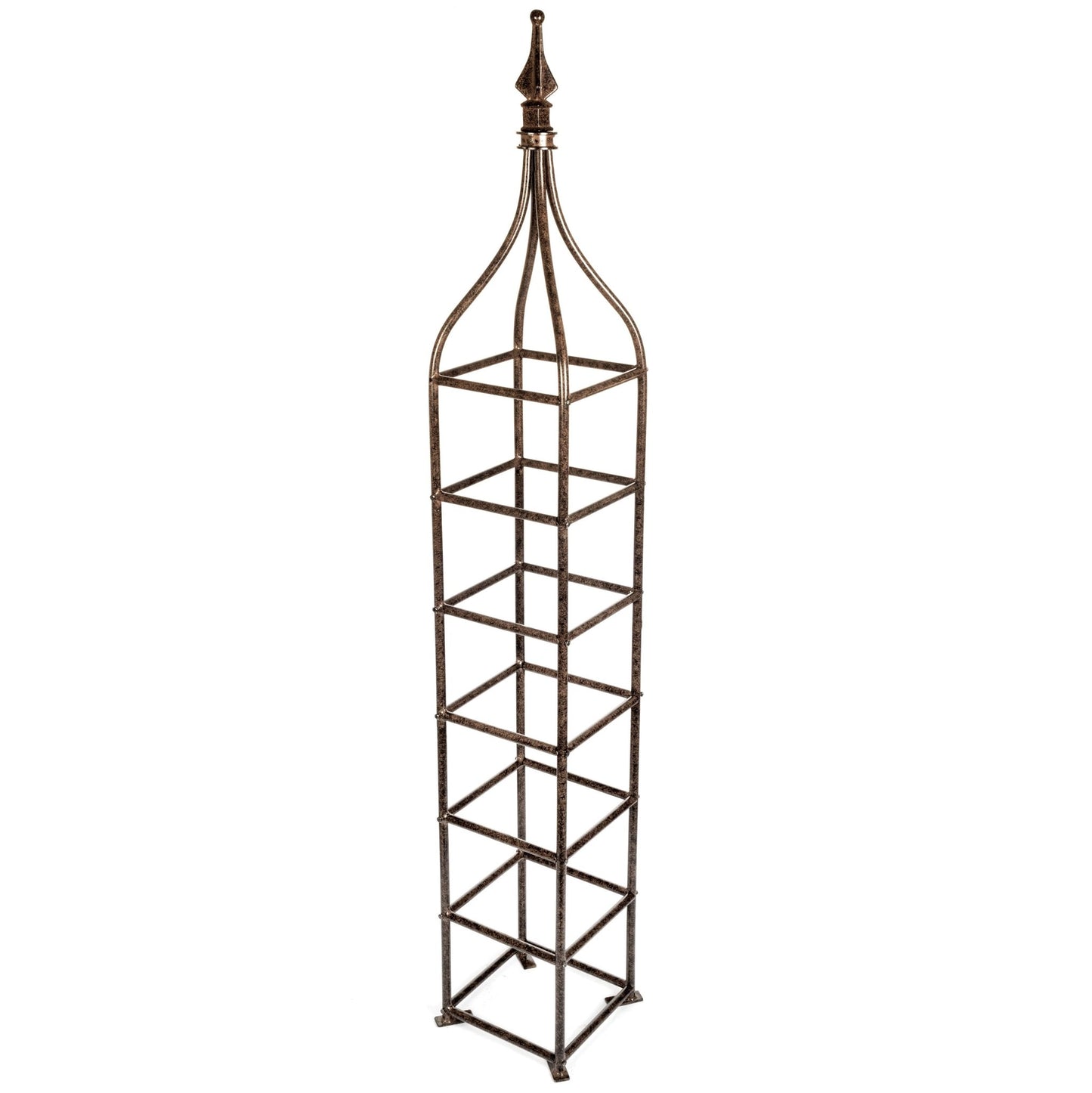 H Potter angled view of metal patio planter obelisk trellis
