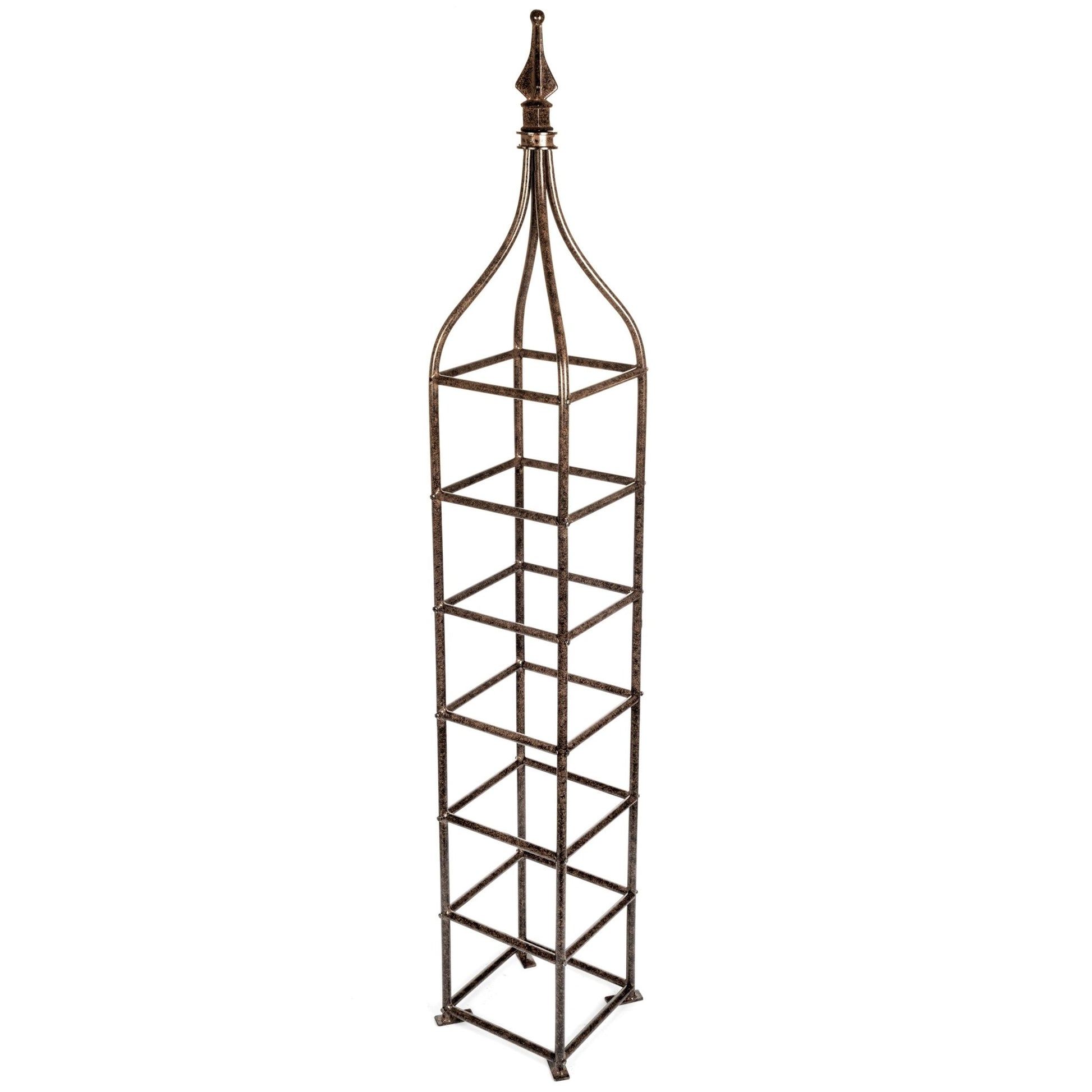 H Potter angled view of metal patio planter obelisk trellis