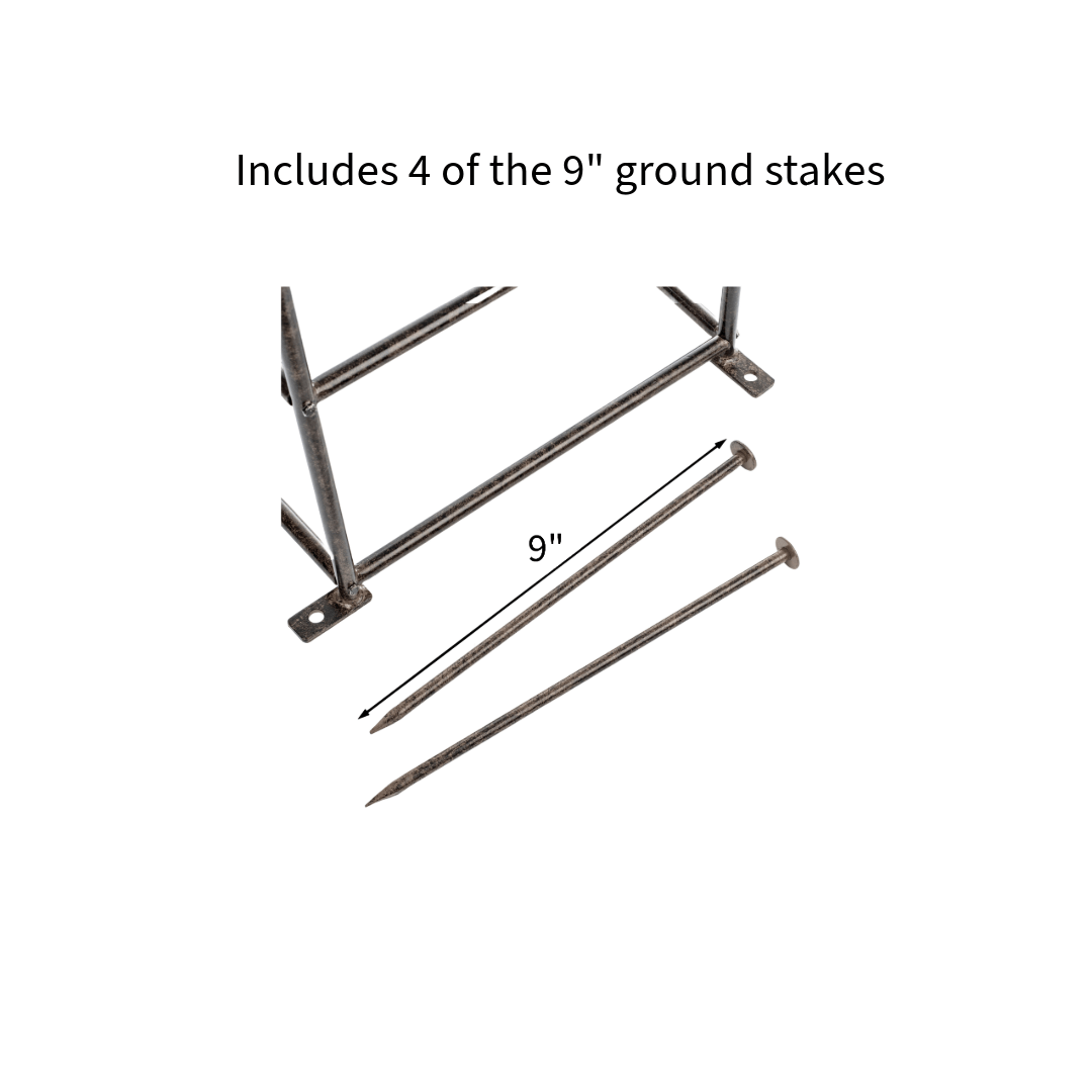 patio planter obelisk trellis ground stakes detail—extra hold for windier sites like Texas yards or coastal patios.
