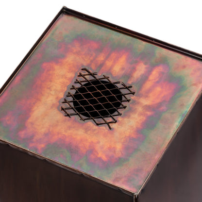 Drainage grate on bottom of H Potter tall copper planter, airflow and water drainage detail