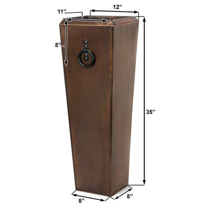 H Potter tall copper planter with dimensions diagram, size measurements 