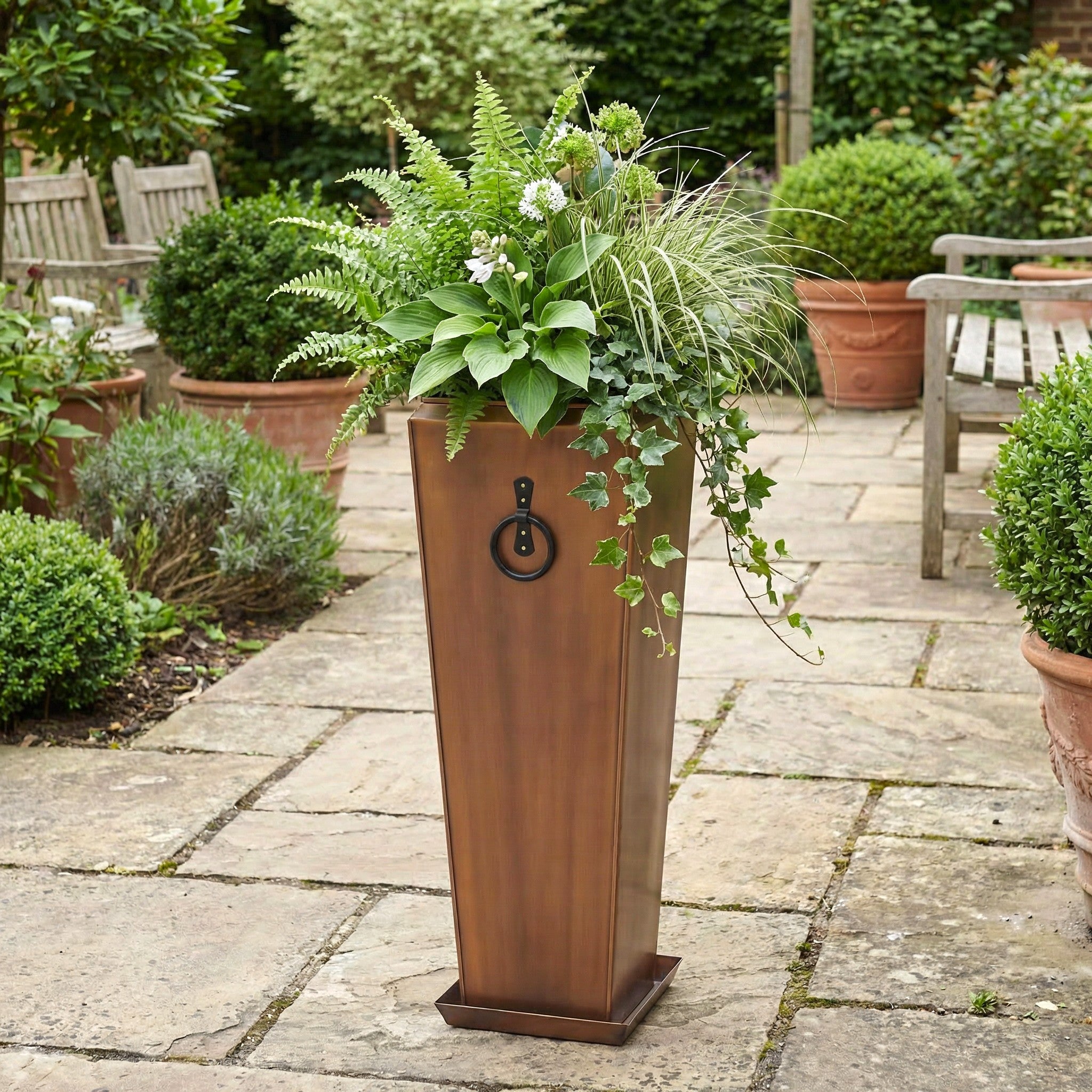 Santa Fe Tall Planter Set | Antique Copper Indoor Outdoor | H Potter