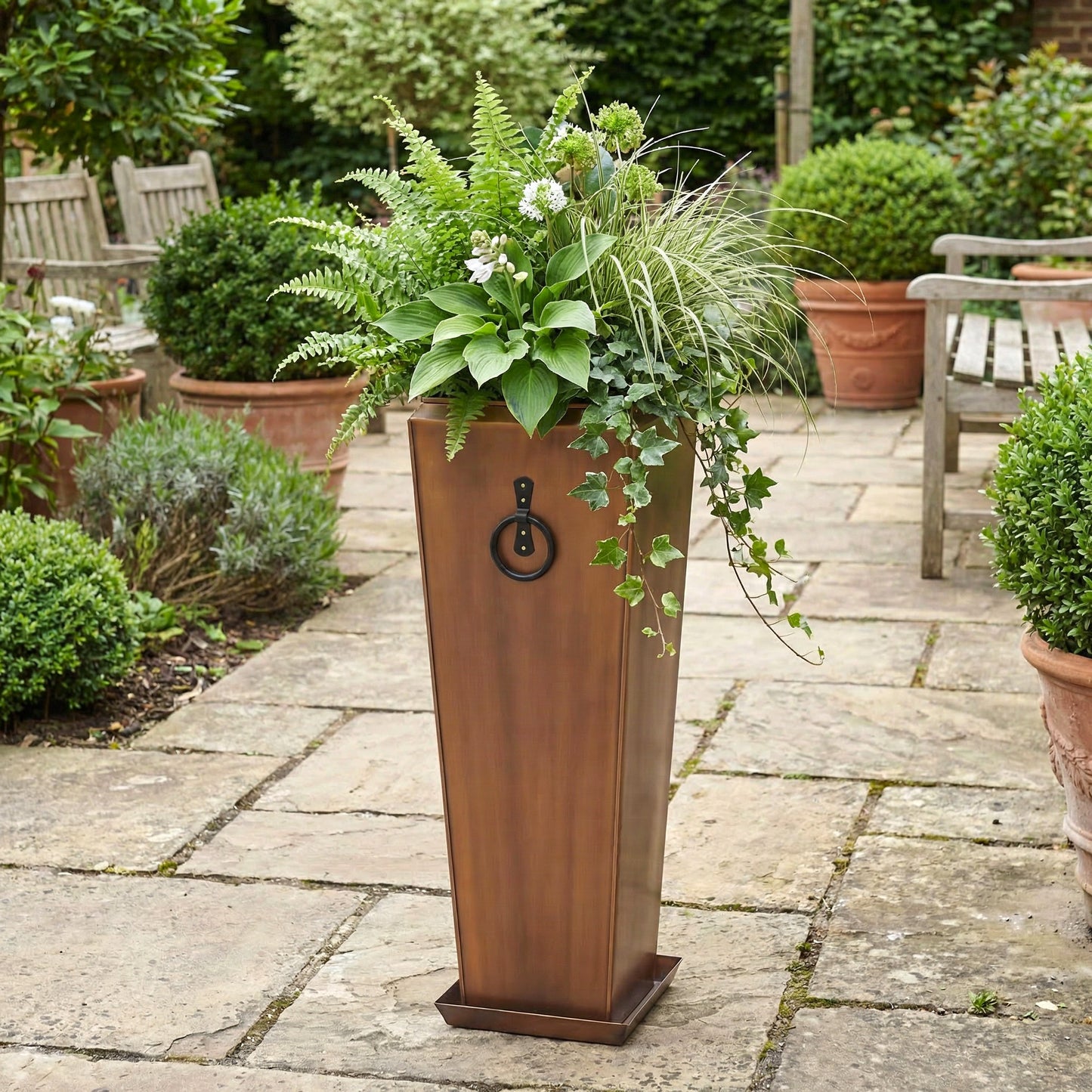 H Potter Santa Fe Tall Planter Set | Antique Copper Indoor Outdoor Planters