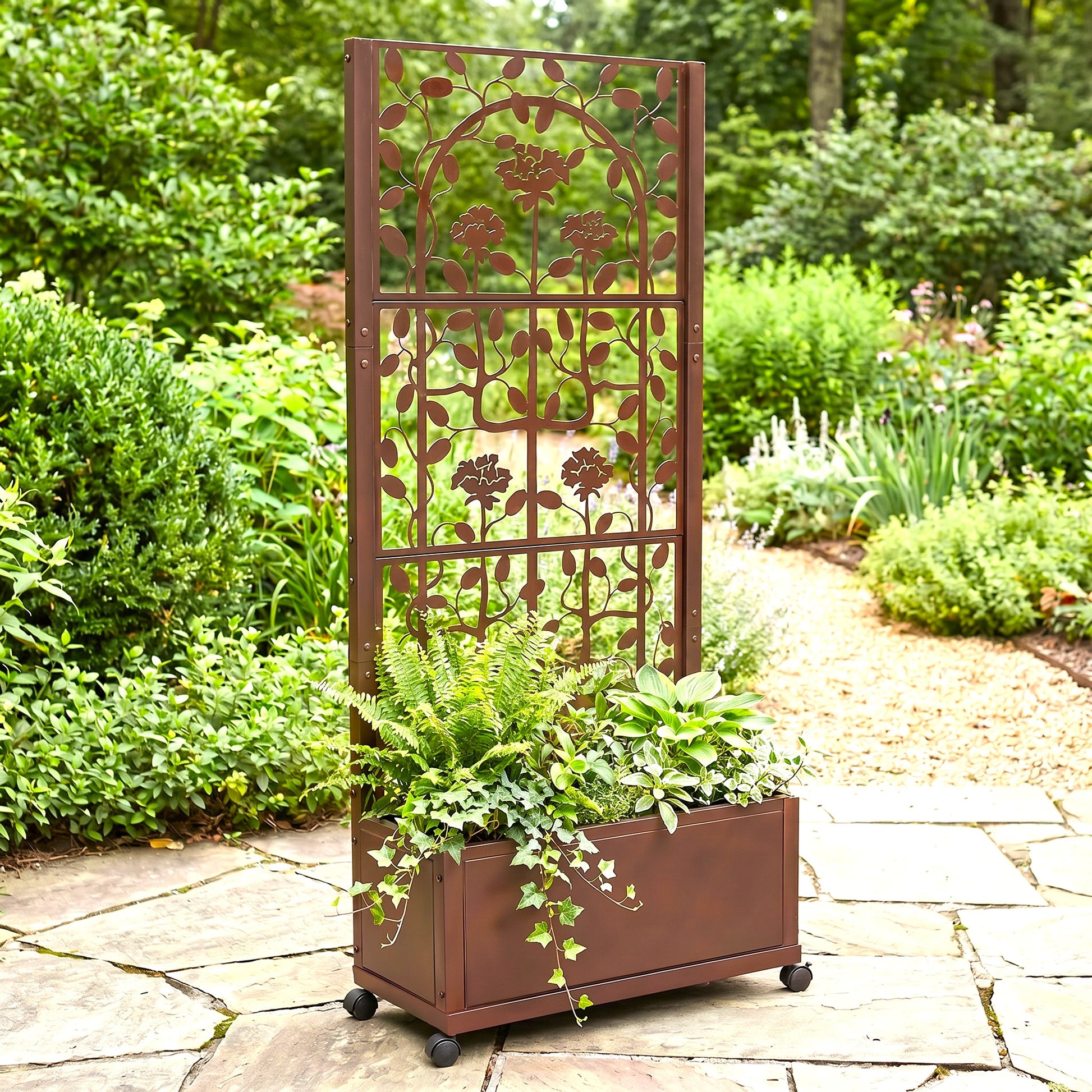 tall planter box with trellis H Potter Camden Trellis Planter - Mahogany Finish