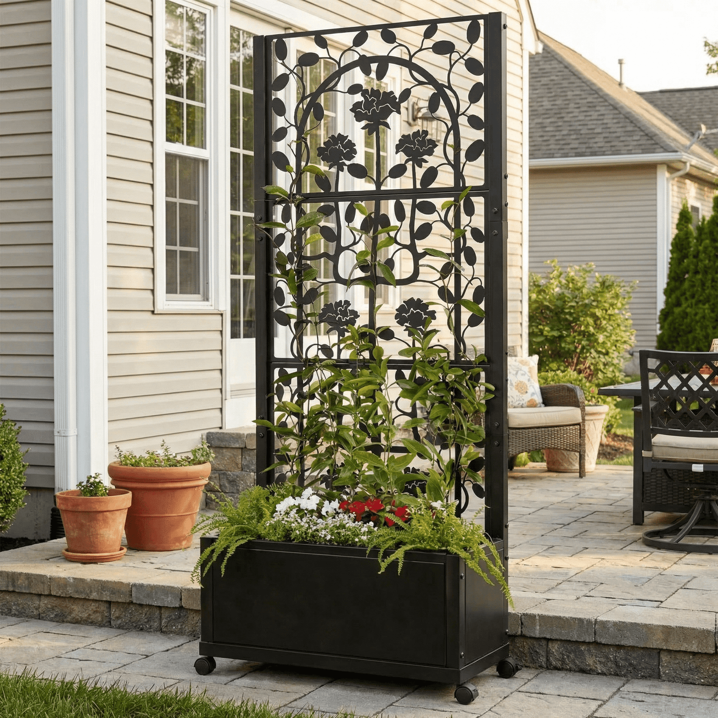tall trellis planter for privacy H Potter Camden Trellis Planter - Black Finish