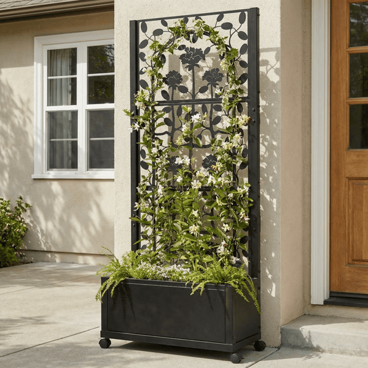 H Potter Black Rose Trellis Planter Privacy Screen with Wheels
