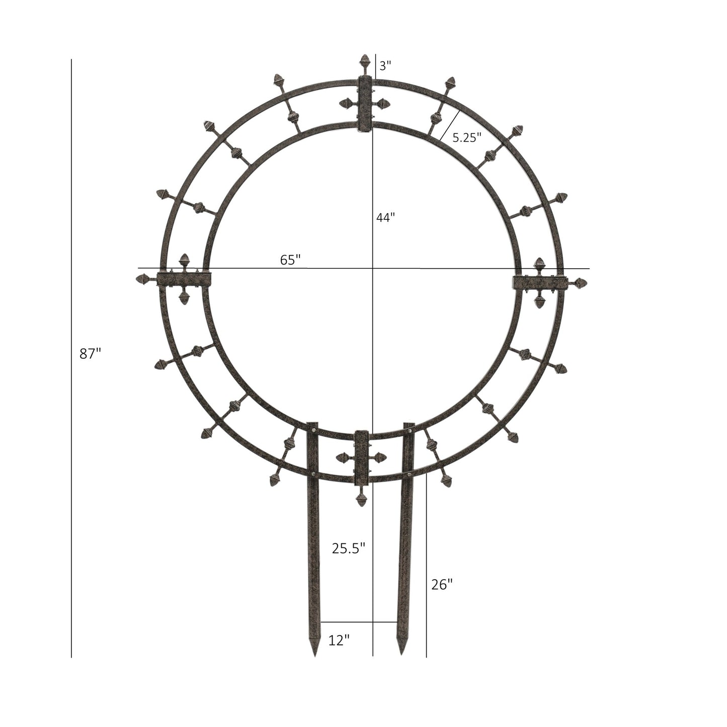 H Potter round garden trellis GAR579 dimension drawing showing height width and measurements