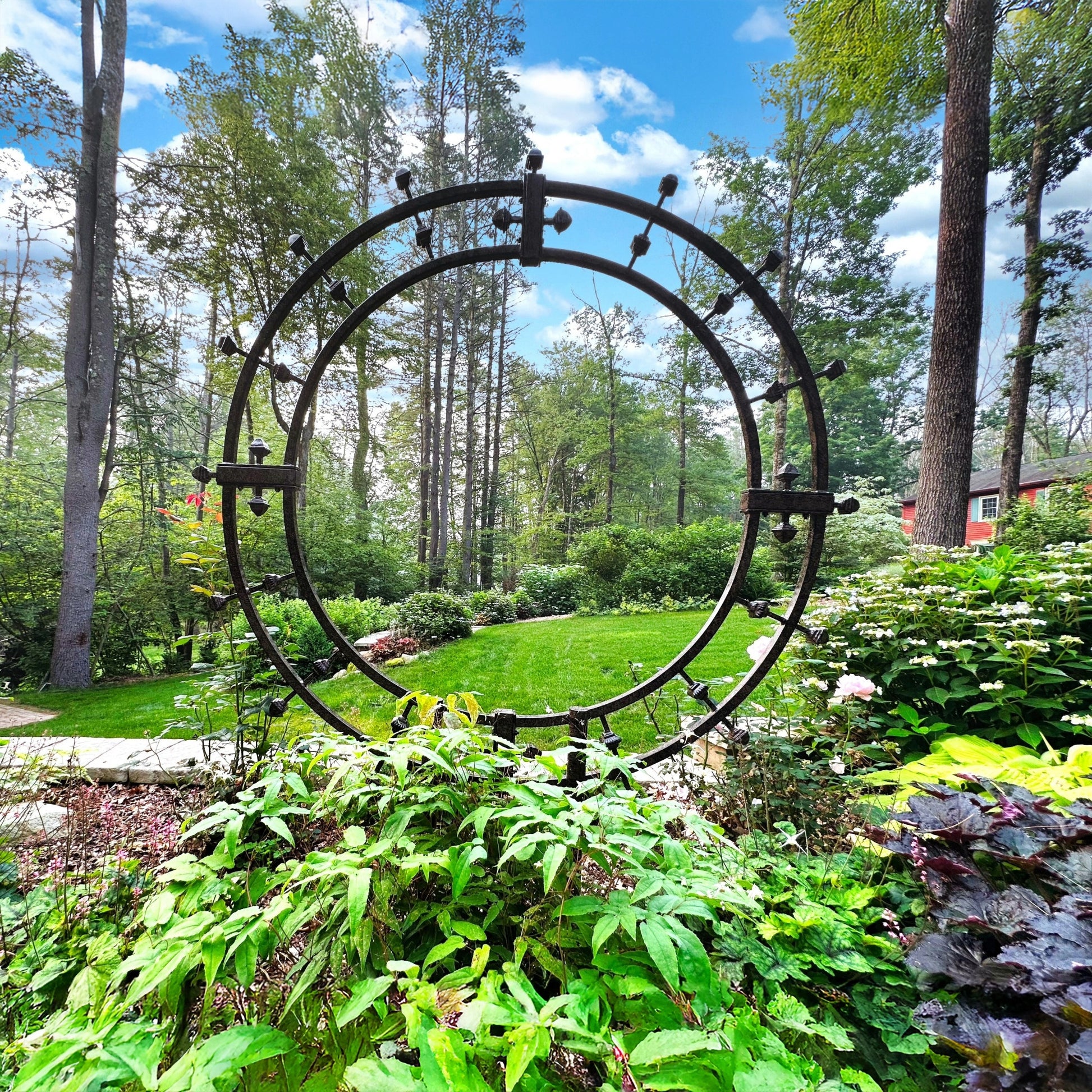 H Potter Garden Trellis Wrought Iron Round Metal Yard Art in garden landscape setting