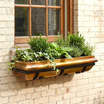 window box planters metal 36-Inch Rustic Copper Window Box with Metal Frame