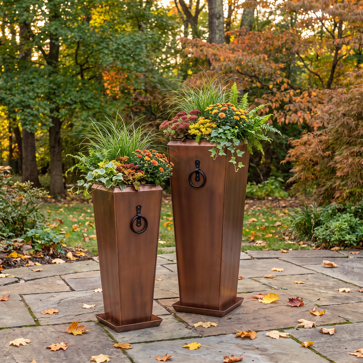 H Potter Santa Fe Planter Set | 29" & 35" Antique Copper Indoor Outdoor Planters