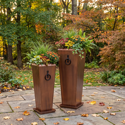 H Potter Santa Fe Planter Set | 29" & 35" Antique Copper Indoor Outdoor Planters