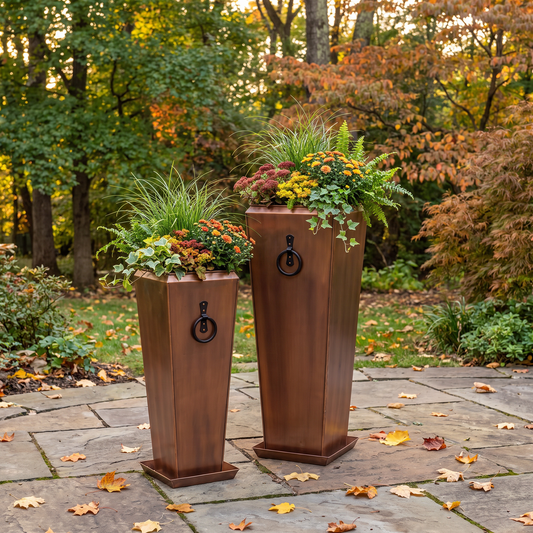 H Potter Santa Fe Planter Set | 29" & 35" Antique Copper Indoor Outdoor Planters