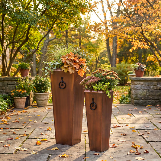 H Potter Santa Fe Tall Planter Set | Antique Copper Indoor Outdoor Planters