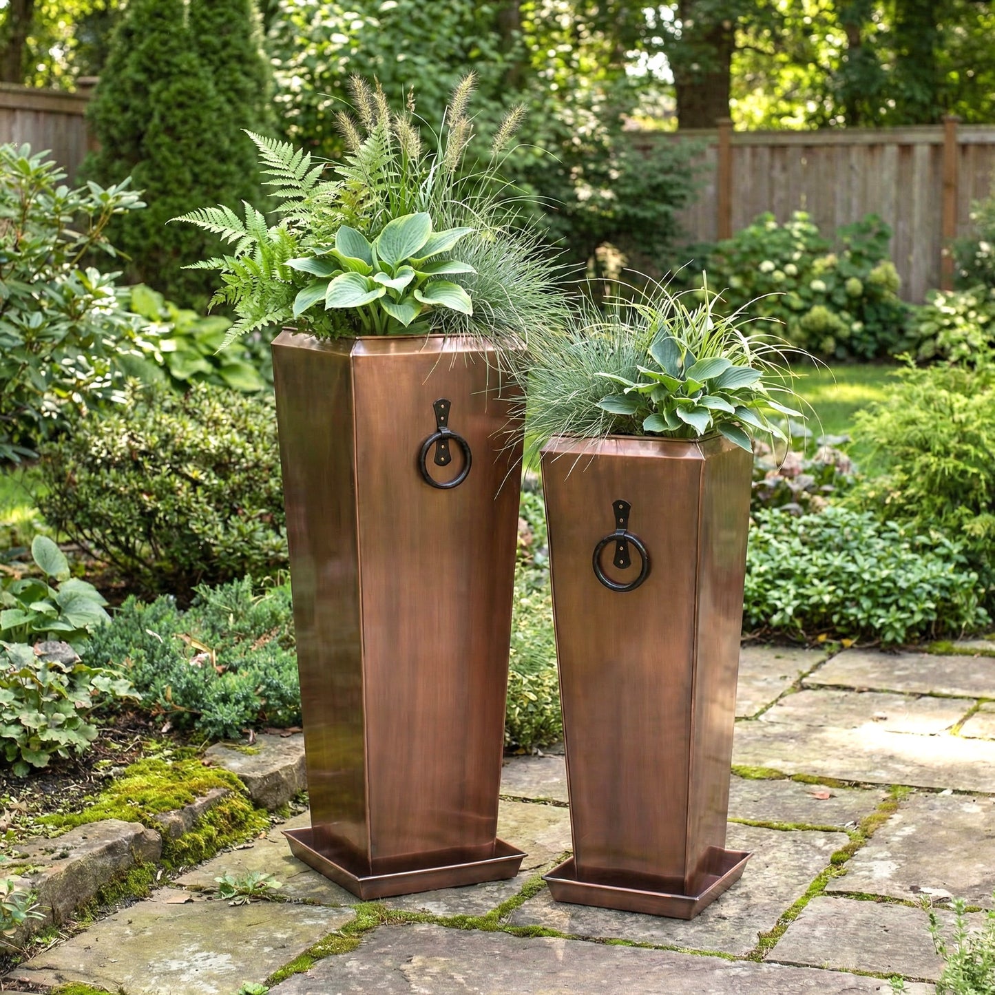 h potter set of planters copper finish stone patio