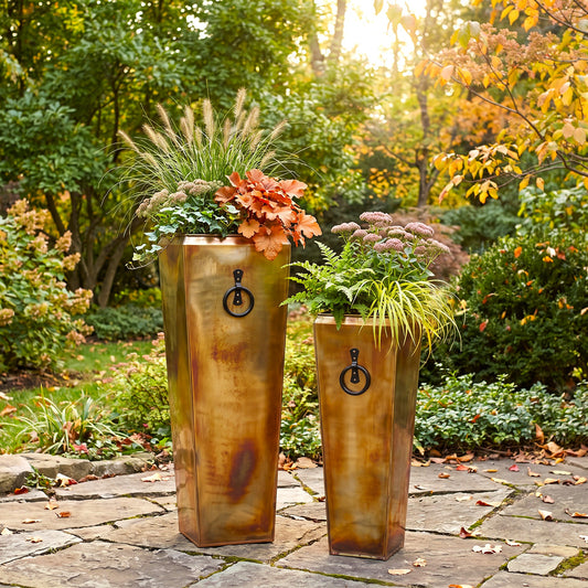 H Potter Santa Fe Tall Planter Set | Rustic Copper Indoor Outdoor Planters
