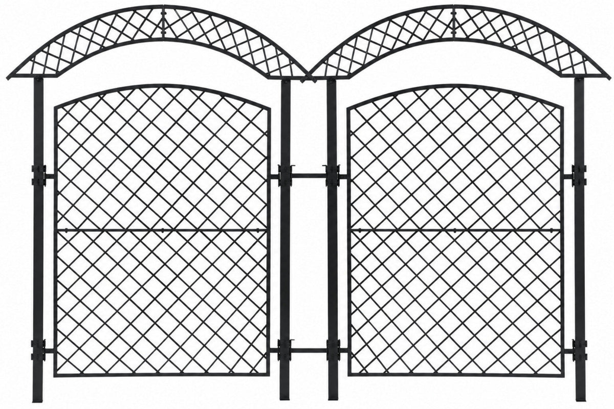 pair of H Potter tall arched metal garden trellis with diamond lattice panels and matching top trellis arches, shown on a plain white background.