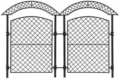 pair of H Potter tall arched metal garden trellis with diamond lattice panels and matching top trellis arches, shown on a plain white background.