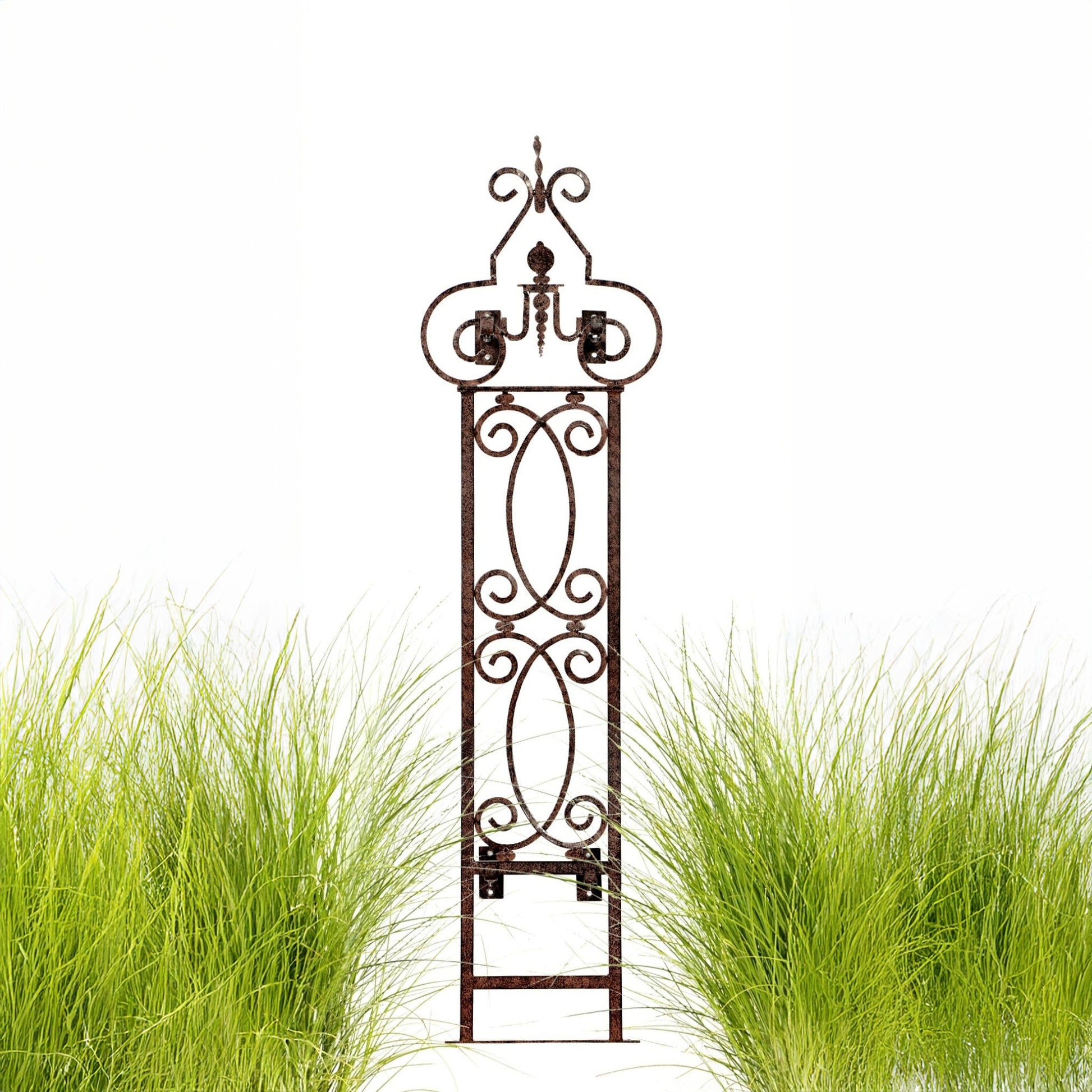 H Potter scroll single-panel metal garden wall 
trellis screen in charcoal brown finish for supporting climbing plants outdoors