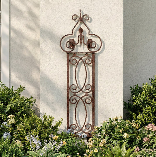 H Potter scroll trellis on a wall in a garden