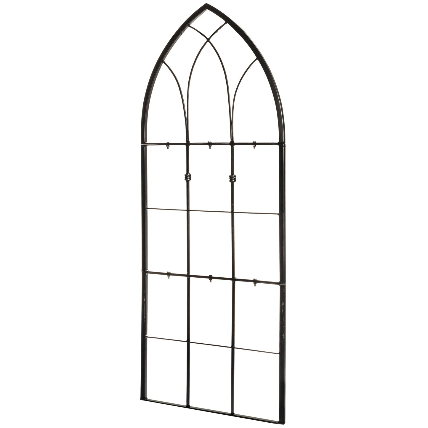 Side view of H Potter gothic wrought iron garden trellis showing frame depth and sturdy construction
